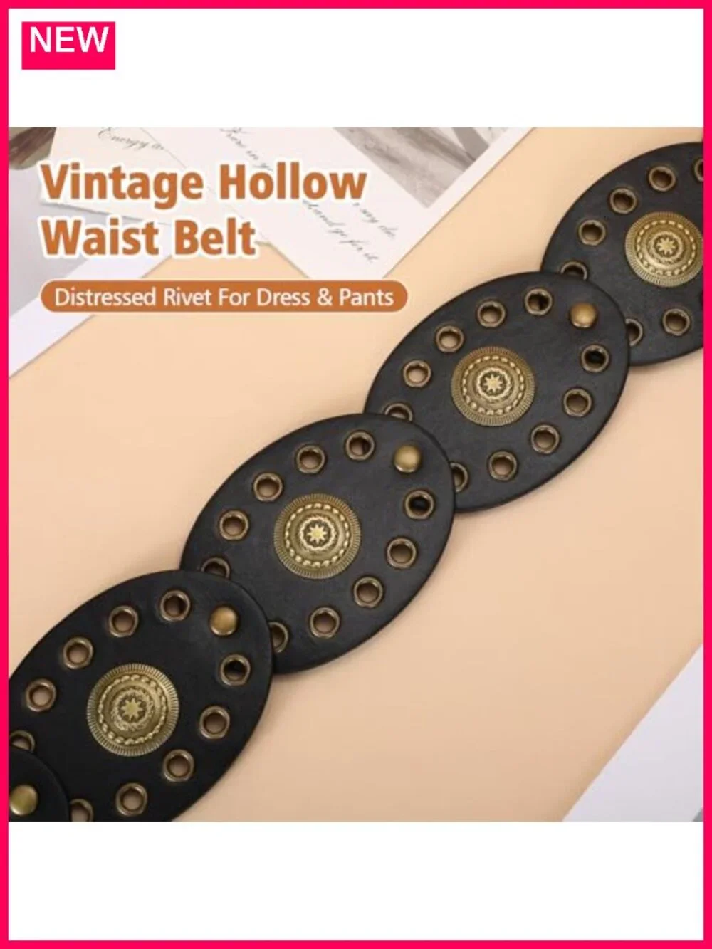 Womens Boho Disc Belt Concho Western Cowgirl Faux Leather Wide Vintage Waist
